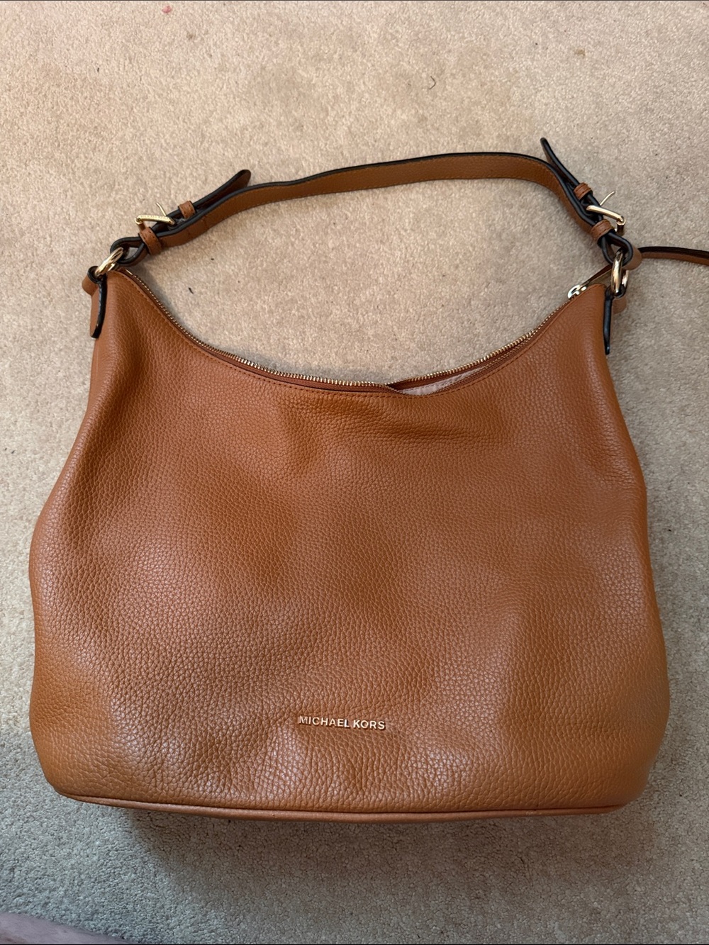 Michael Kors Cognac Pebbled Leather Shoulder Hobo